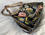 Isabella Fiore Black and Gold Floral Embroidered Leather Shoulder Bag