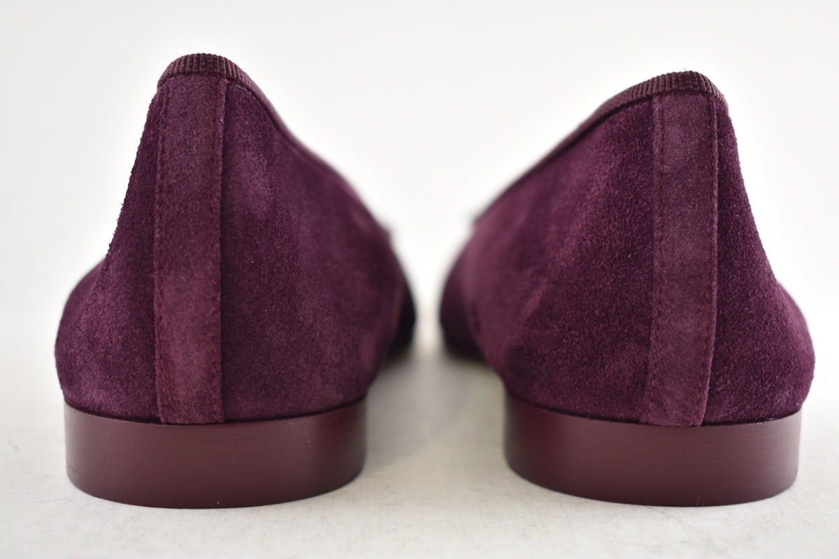Chanel 26A Burgundy Suede Patent CC Logo Ballet Flat 38.5
