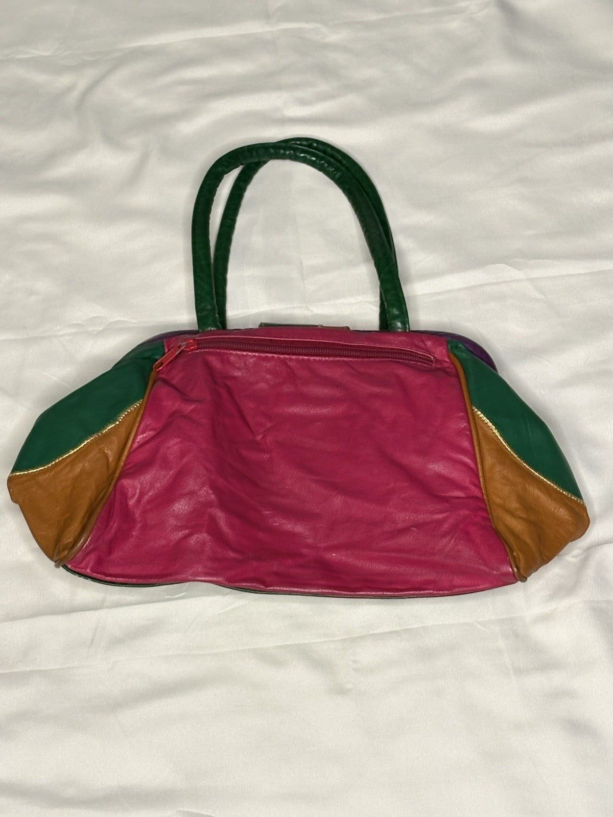 Vintage 1980s Patchwork Leather Studded Shoulder Bag Multicolor