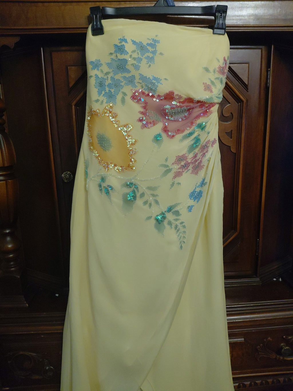 Vintage Cache Yellow Beaded Maxi Dress