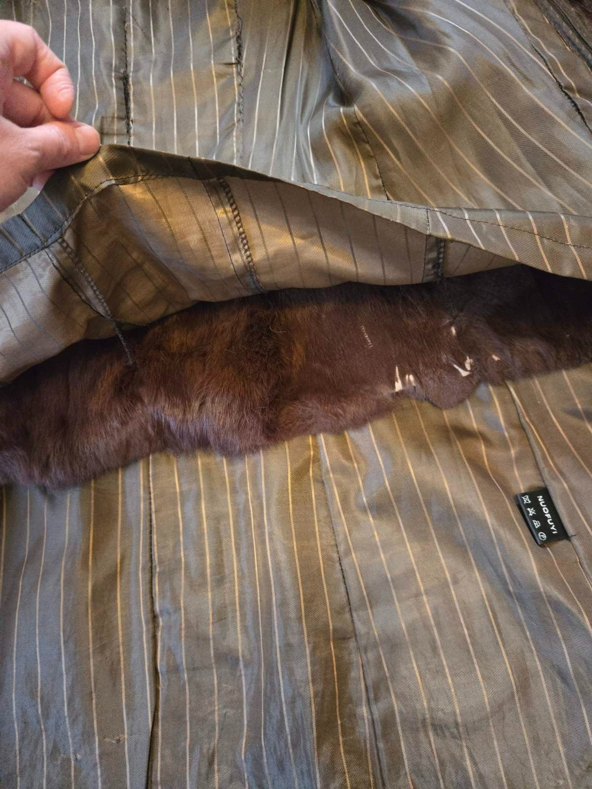 Vintage Long Leather Coat with Removable Fur Collar Brown Women's