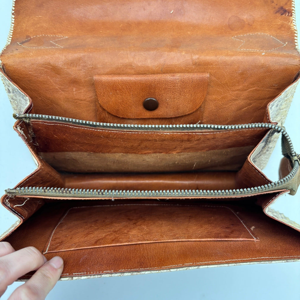 Vintage 1940s Genuine Python Snakeskin Clutch Purse Talon Hand Bag Exotic