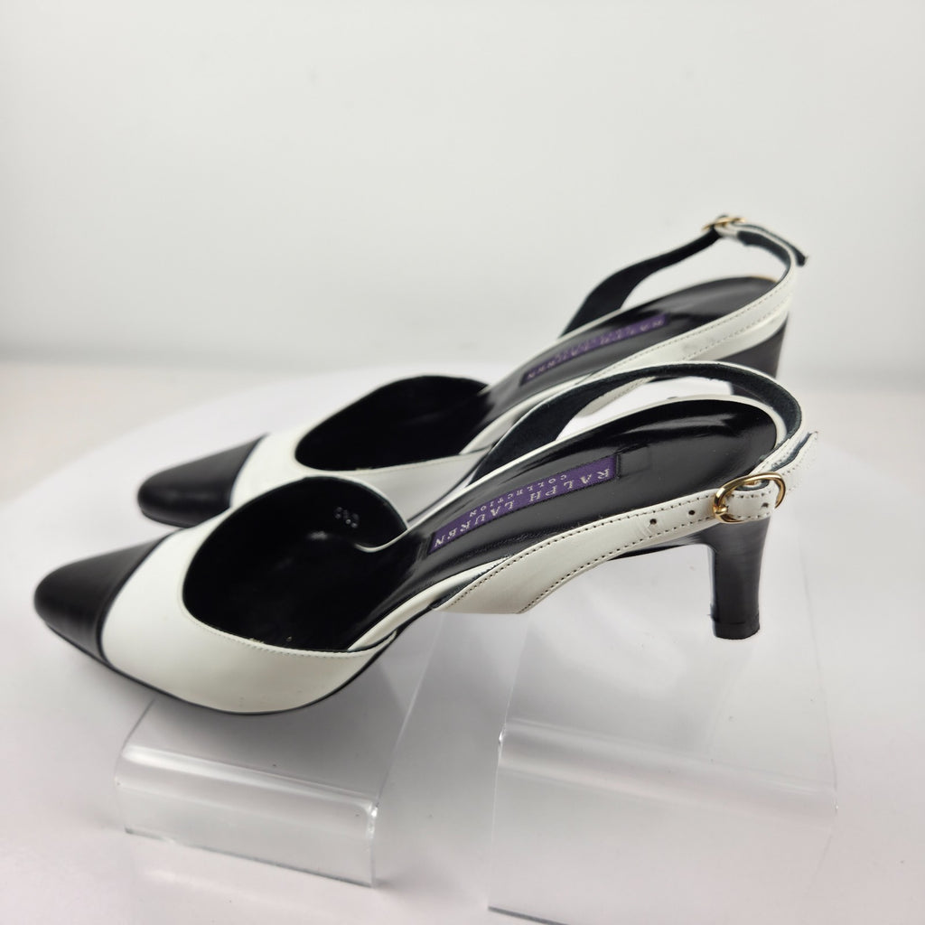 Ralph Lauren Collection Y2K Black and White Cap Toe Slingback Pumps Size 5.5B