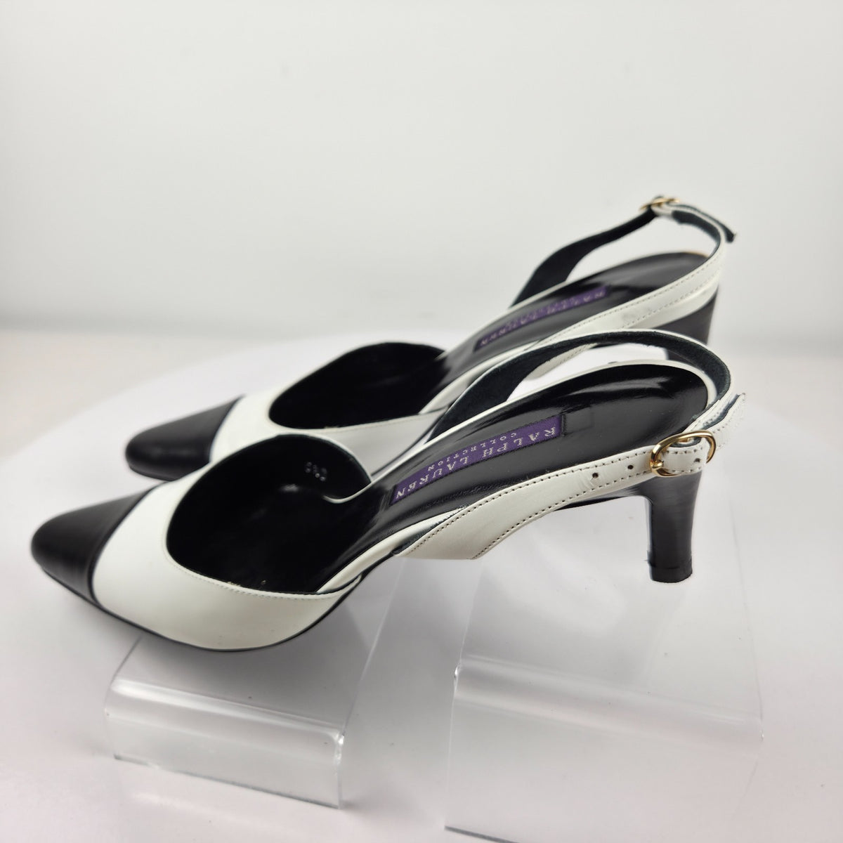 Ralph Lauren Collection Y2K Black and White Cap Toe Slingback Pumps Size 5.5B