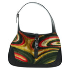 GUCCI Jackie Swirl Print Shoulder Bag Velvet Black Silver 001 3306 Auth SW2243SM