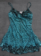 Y2K Victoria’s Secret Blue Leopard Print Lingerie Nightie Slip Dress Size Small