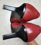 Casadei Womens Red Leather Pumps Square Toe Shoes Size 7 Italy