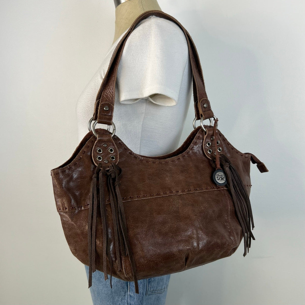 The Sak Brown Leather Fringe Western Shoulder Hobo Bag