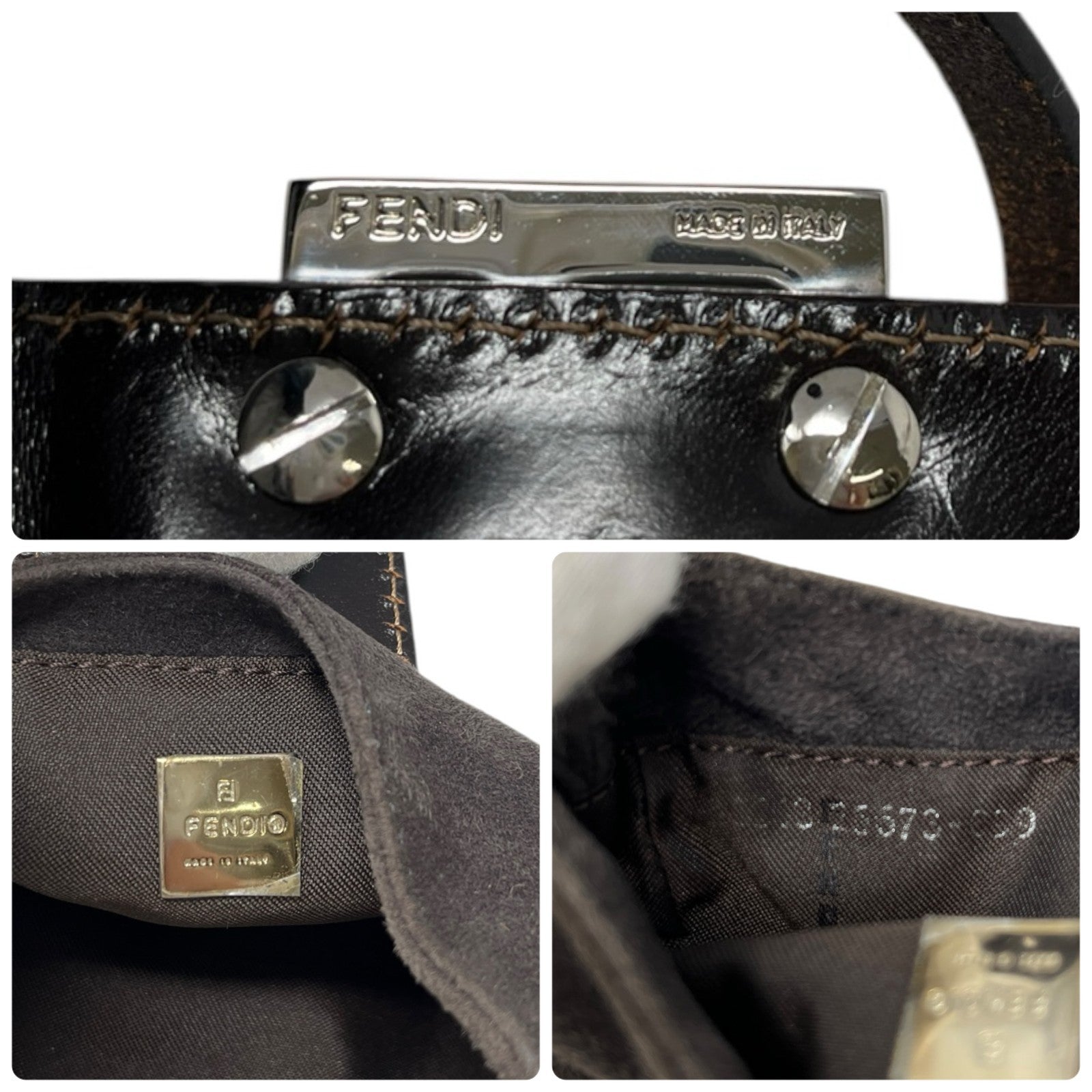 FENDI Vintage FF Logo Micro Croissant Suede Mini Bag Pochette Gray Brown Silver
