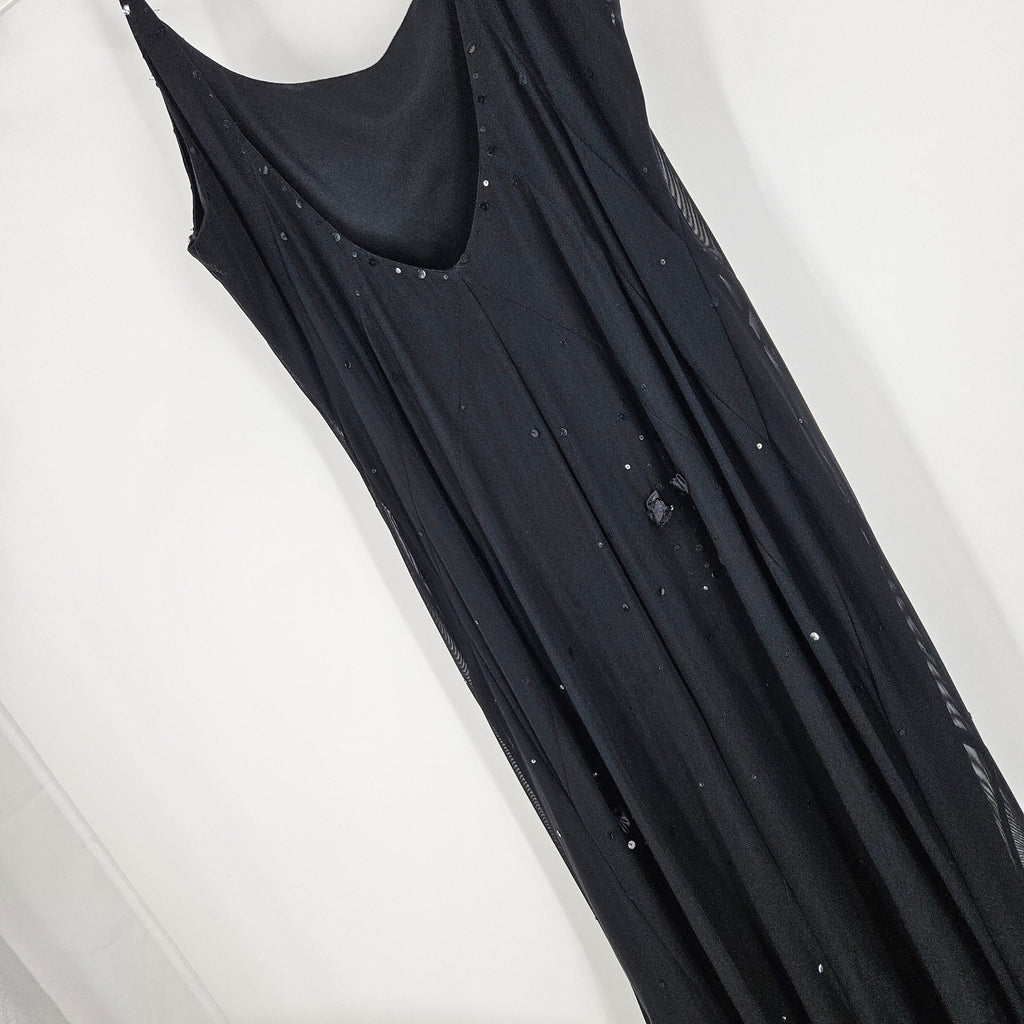 Vintage Cache Dress Black Sequin Flower Mesh Cami