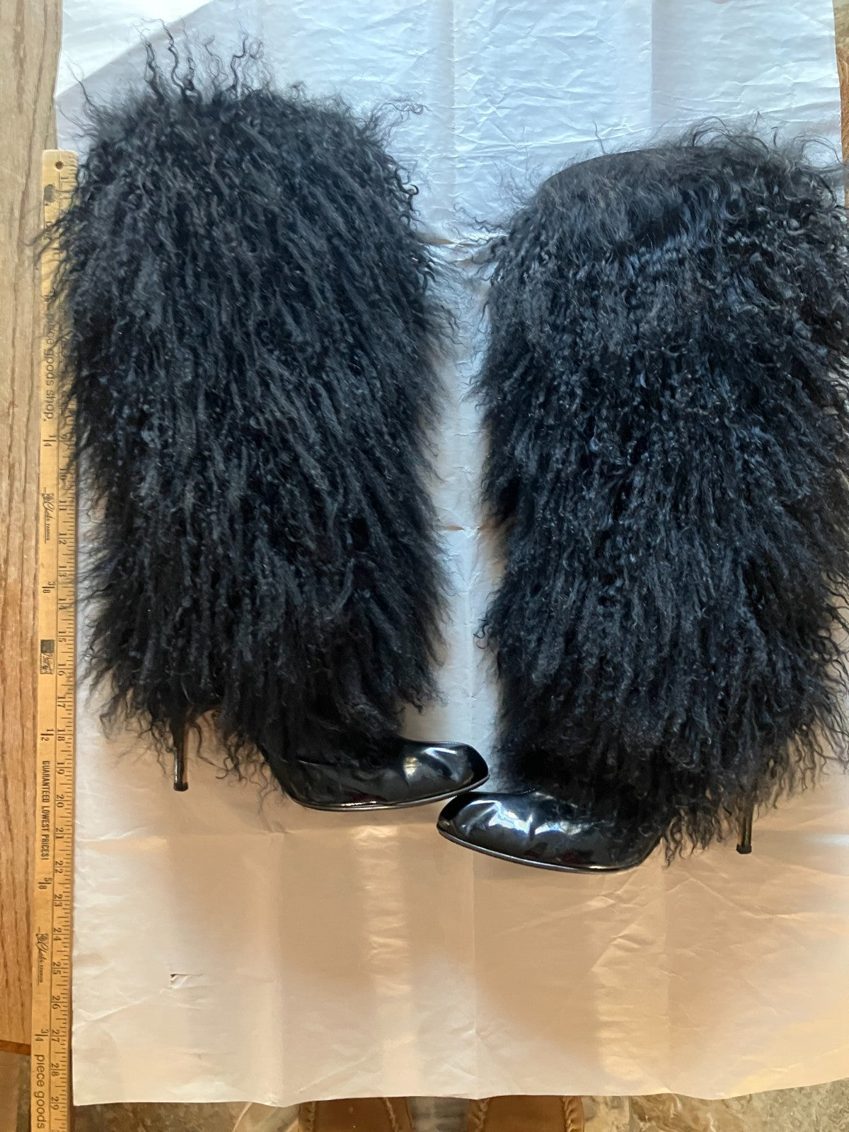 Manolo Blahnik Fur Black High Heel Boots Size 41.5 (Retail-$2000)