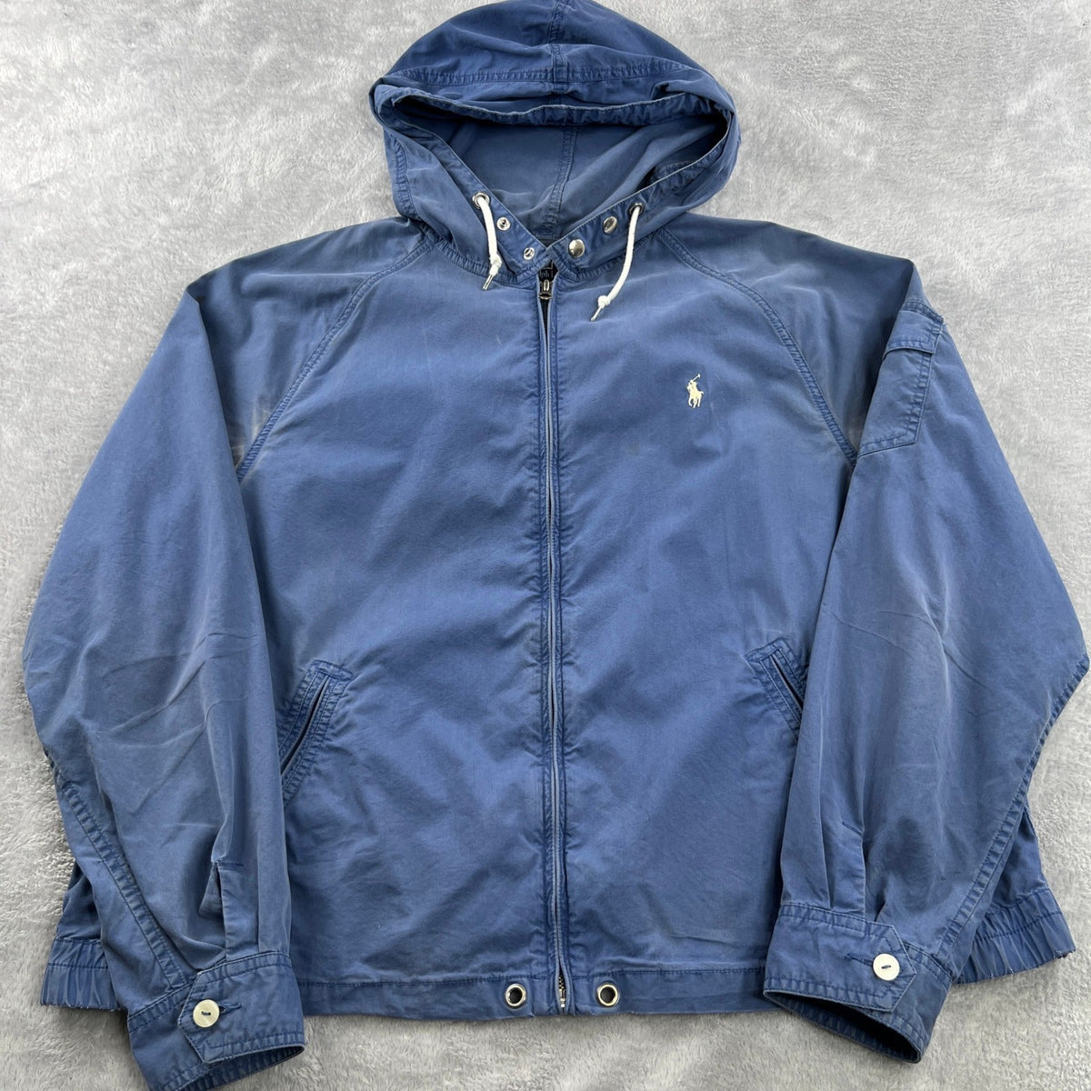 Polo Ralph Lauren Vintage Hooded Windbreaker Blue Cotton Canvas 2XL