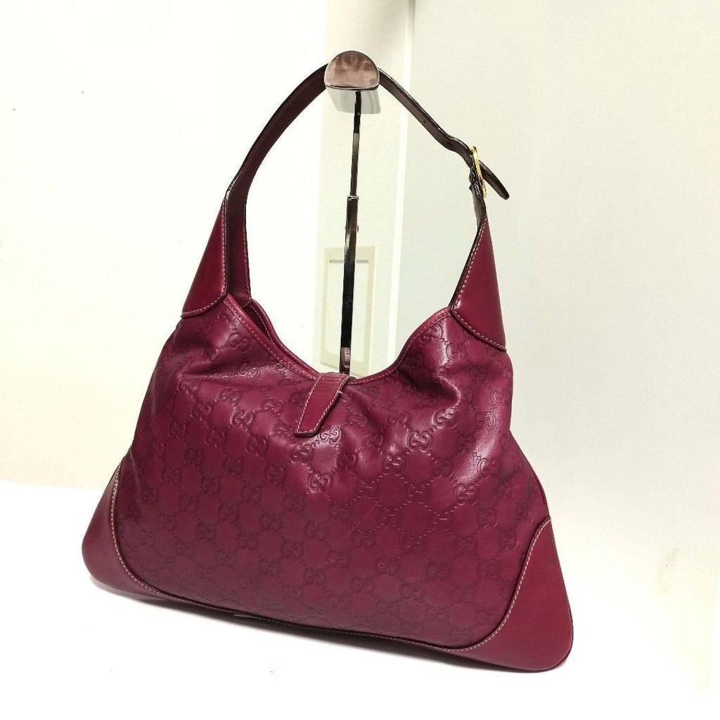 GUCCI Jackie Shima Leather Shoulder Bag Red Purple Hobo 153029