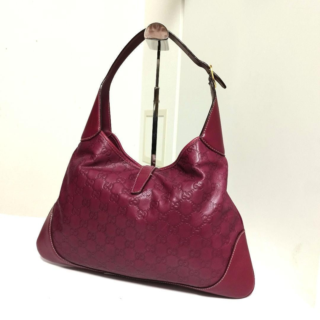 GUCCI Jackie Shima Leather Shoulder Bag Red Purple Hobo 153029