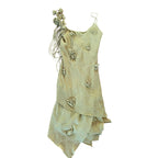 Vintage Cache Green Beaded Rosette Fringe Slip Dress