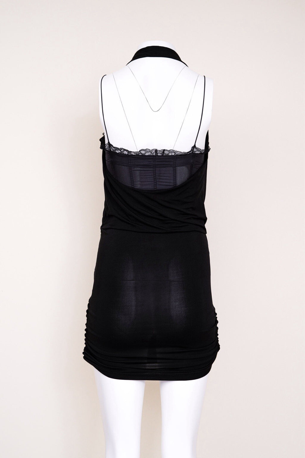 S/S 2004 Christian Dior by John Galliano Lace Up Cowl Halter Black Bodycon Dress
