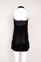 S/S 2004 Christian Dior by John Galliano Lace Up Cowl Halter Black Bodycon Dress