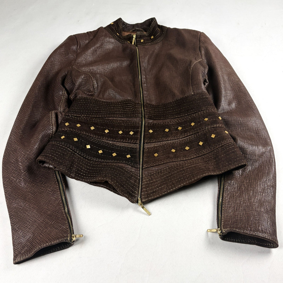 Riri Studded Leather Jacket Brown Small