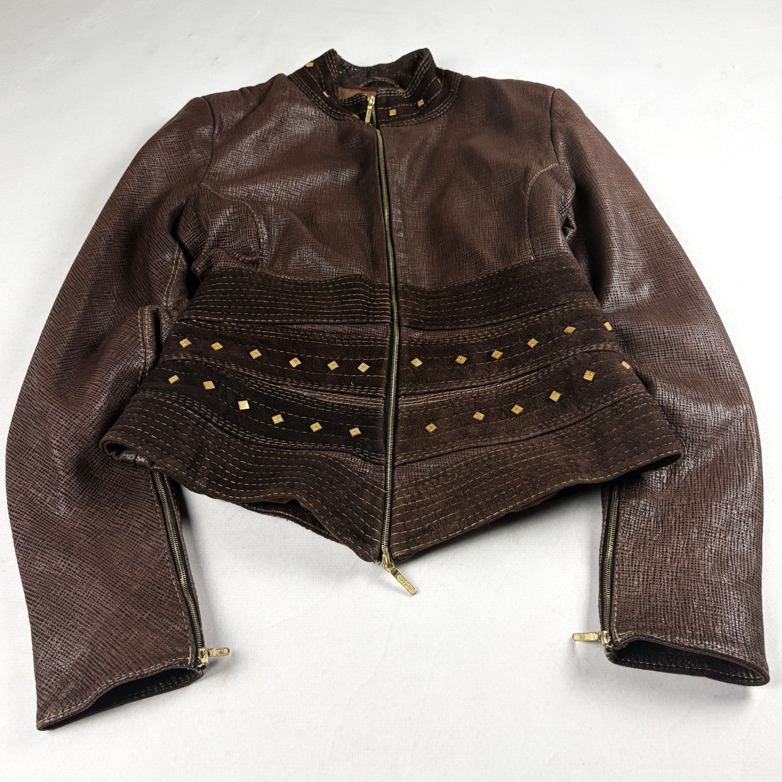 Riri Studded Leather Jacket Brown Small