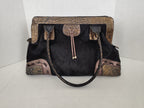 Cavalcanti Italy Black Leather Calf Hair and Cowhide Handbag