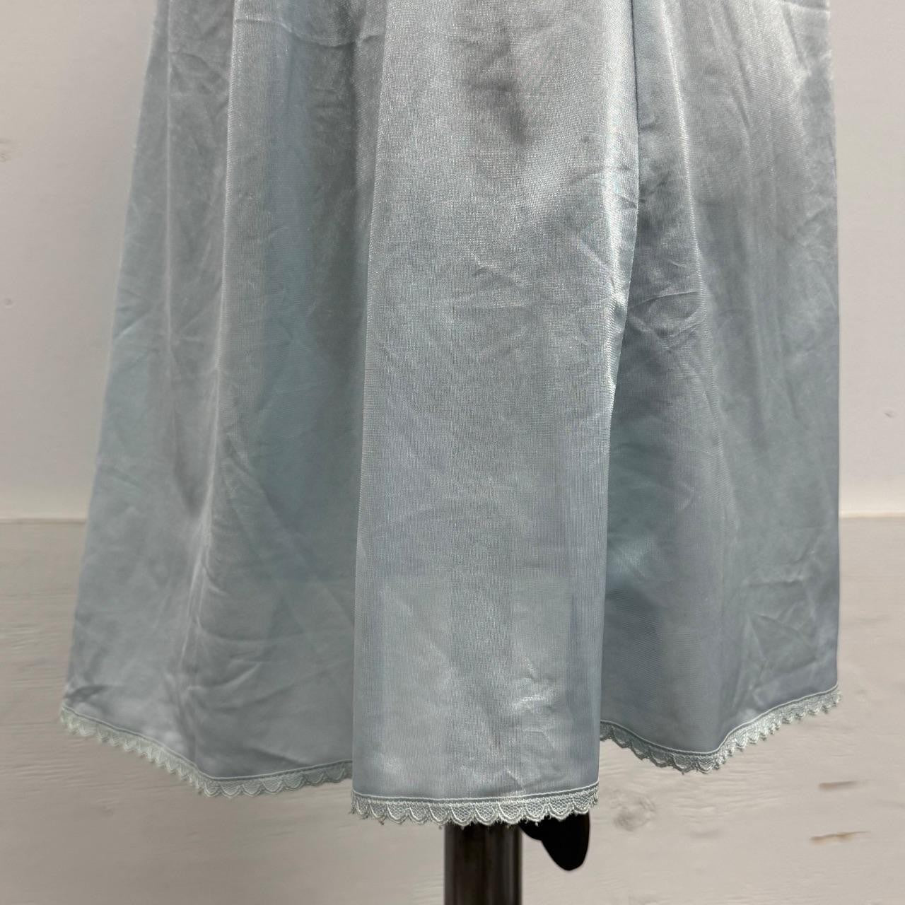 Vintage Japanese Baby Blue Satin Floral Lace Mini Slip Dress