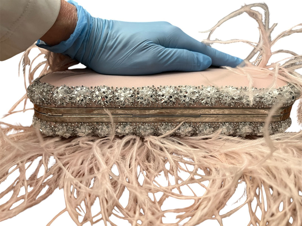 Alexander McQueen Vintage Pink Feather Knuckle Duster Skull Clutch