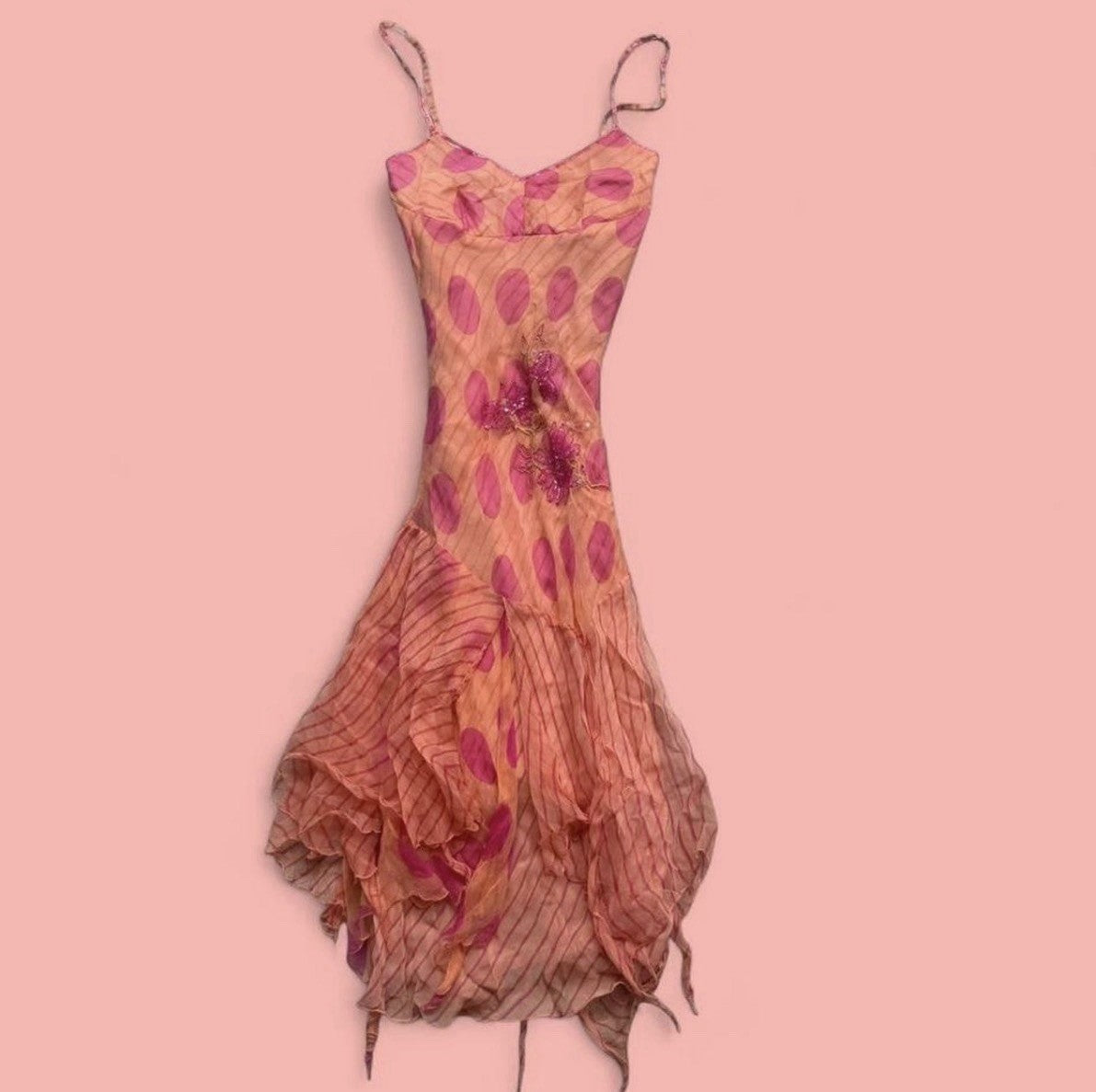 René Derhy Coral Orange Floral Embellished Dress Small