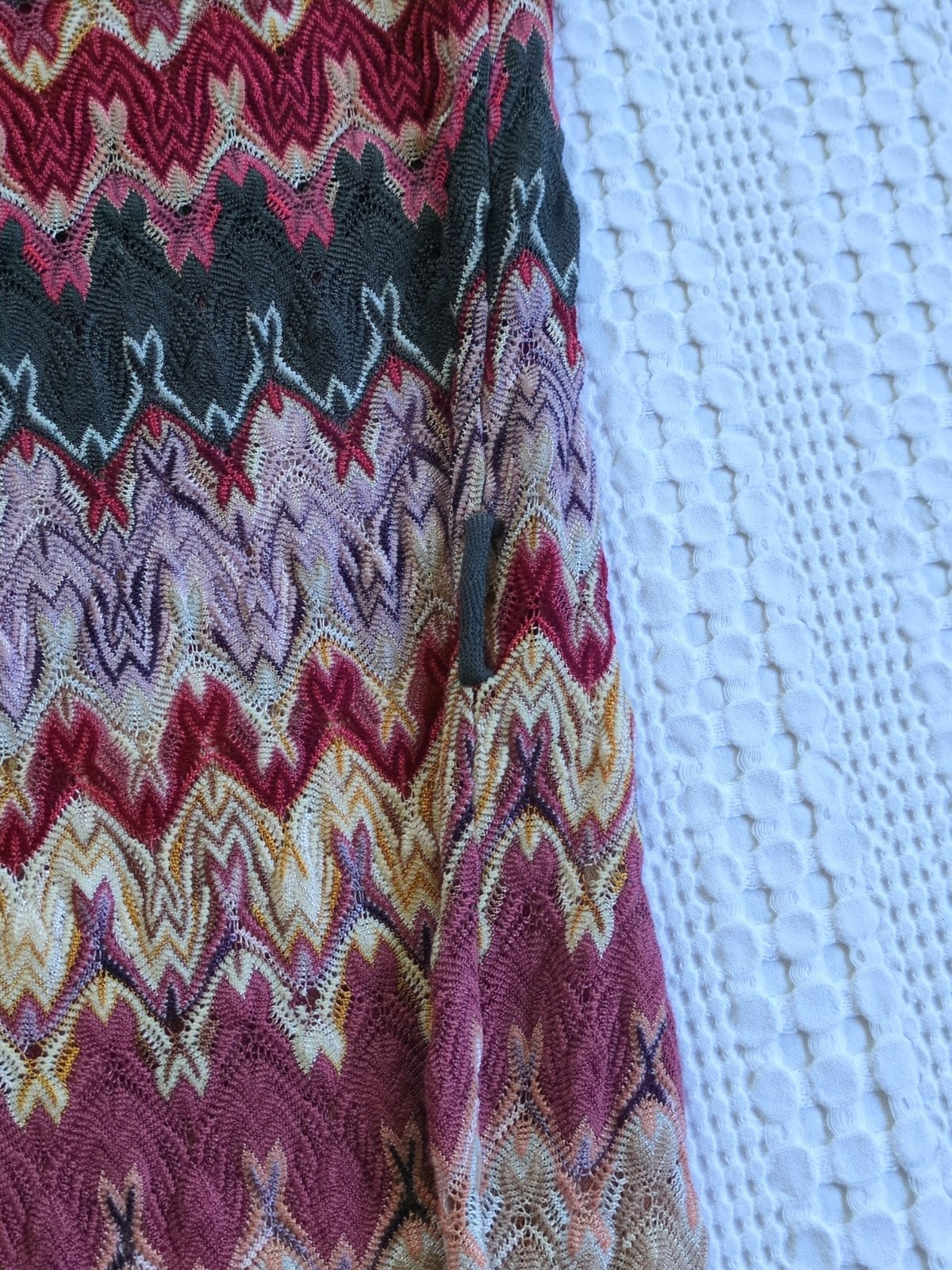 Missoni Vintage Knit Chevron Wool Blend Dress Long Sleeve Multicolor Size 40