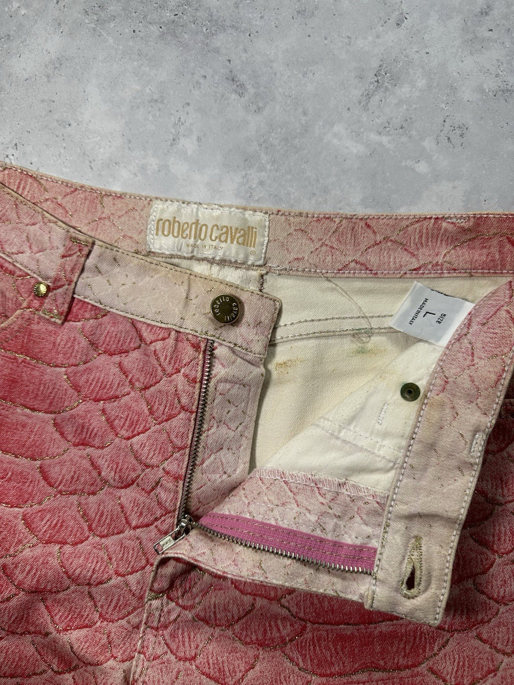 Roberto Cavalli S/S1999 Pink Python Glittered Swarovski Jeans