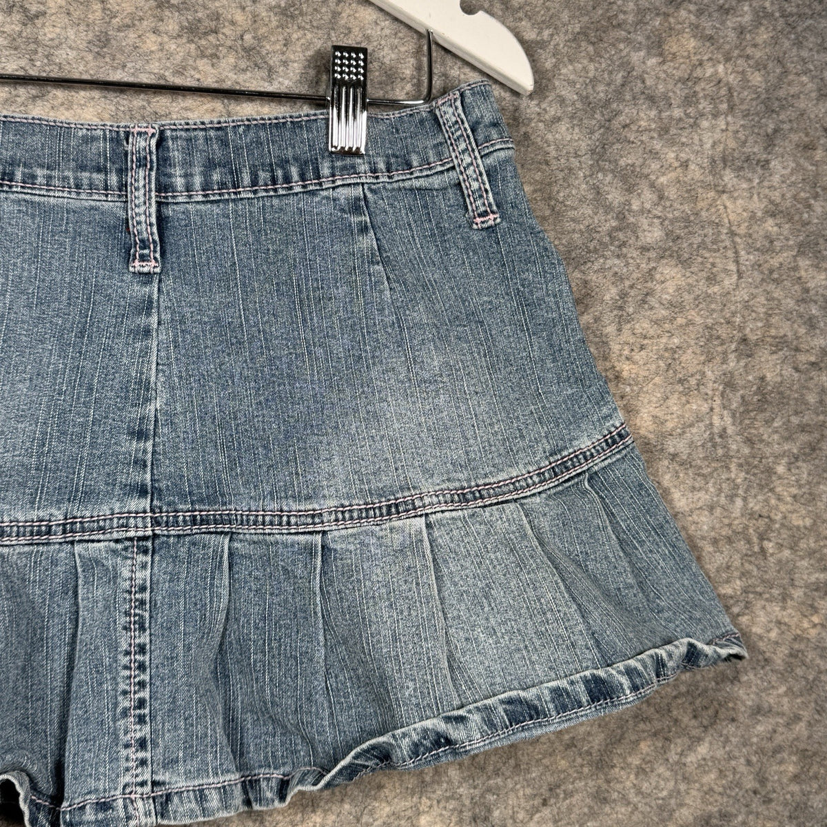 Lazer Y2K Denim Mini Skirt Size 9 Ruffle Bottom