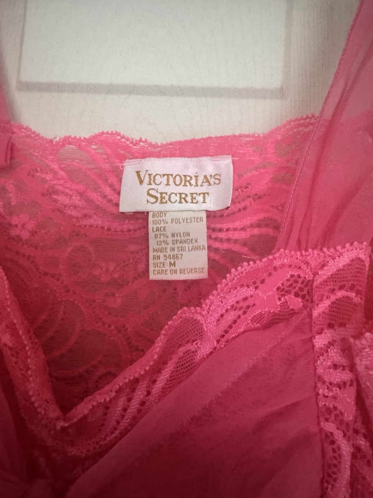 VINTAGE Victoria's Secret Pink Chiffon Sheer Lace Babydoll Slip Dress Size M