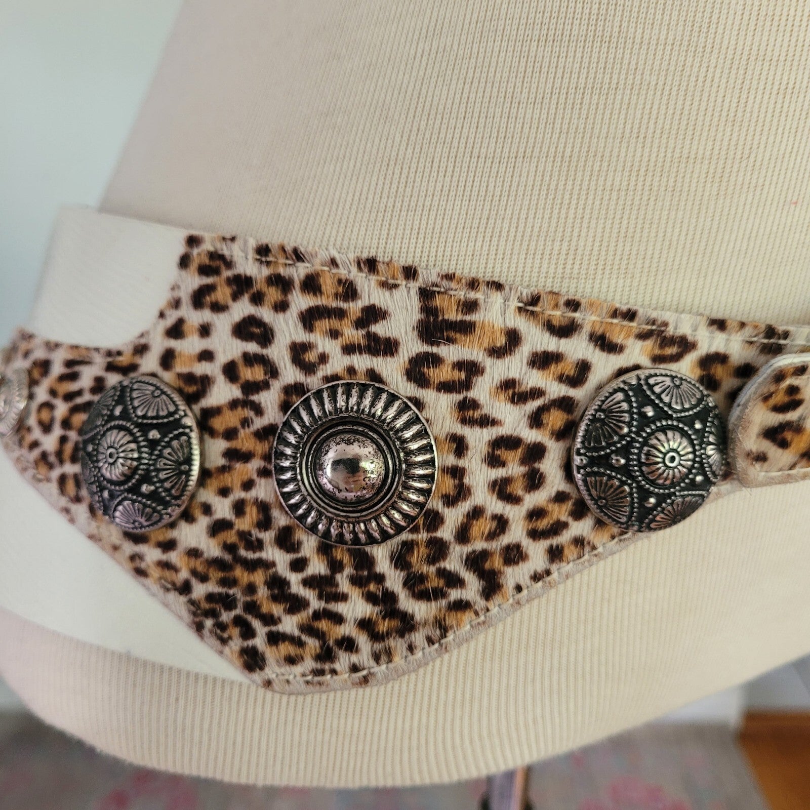 Insane Vintage 80s Rock 'N Roll Glam White Leather Animal Print Pony Hair Belt M
