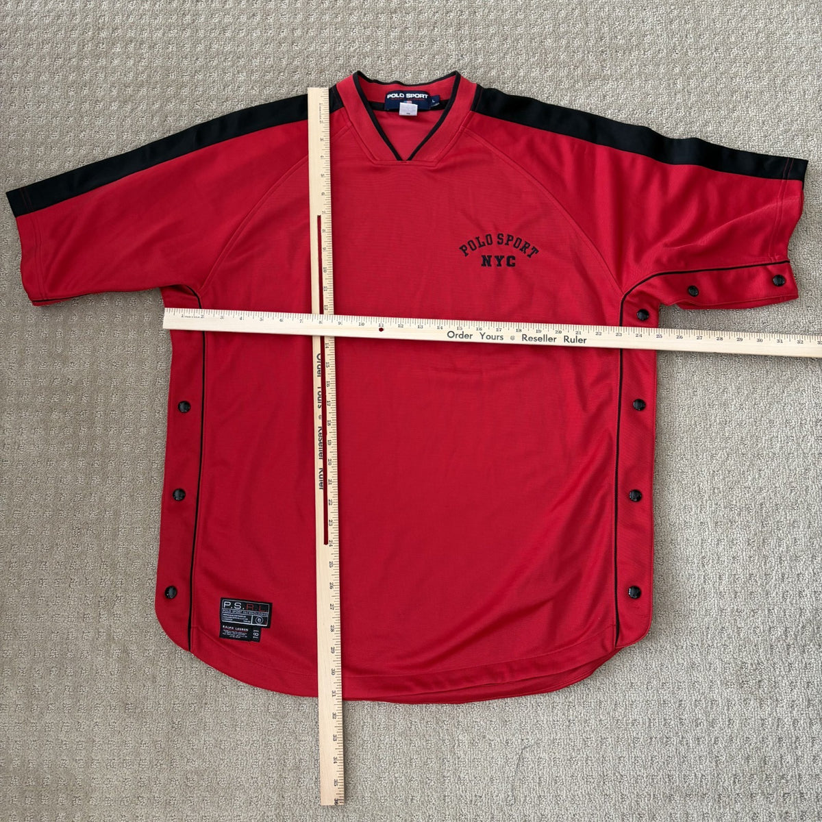 Ralph Lauren Polo Sport Warm Up Tear Away Snap Shirt Red Black Large