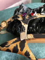 Vintage Casadei Leopard Rhinestone Sandals Y2K Crystal Slingback Heels 9.5 Flaw