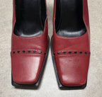 Casadei Womens Red Leather Pumps Square Toe Shoes Size 7 Italy