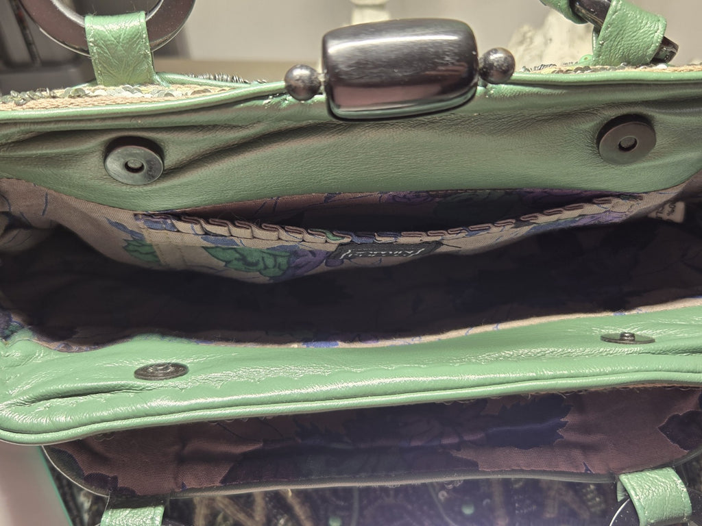 Jamin Puech Paris Beaded Sequin Leather Shoulder Bag Green