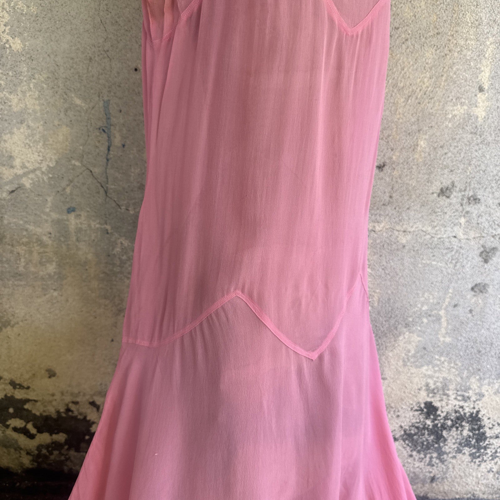 Vintage Late 1920s Early 1930s Bubblegum Pink Silk Chiffon Dress Sheer Ruffle
