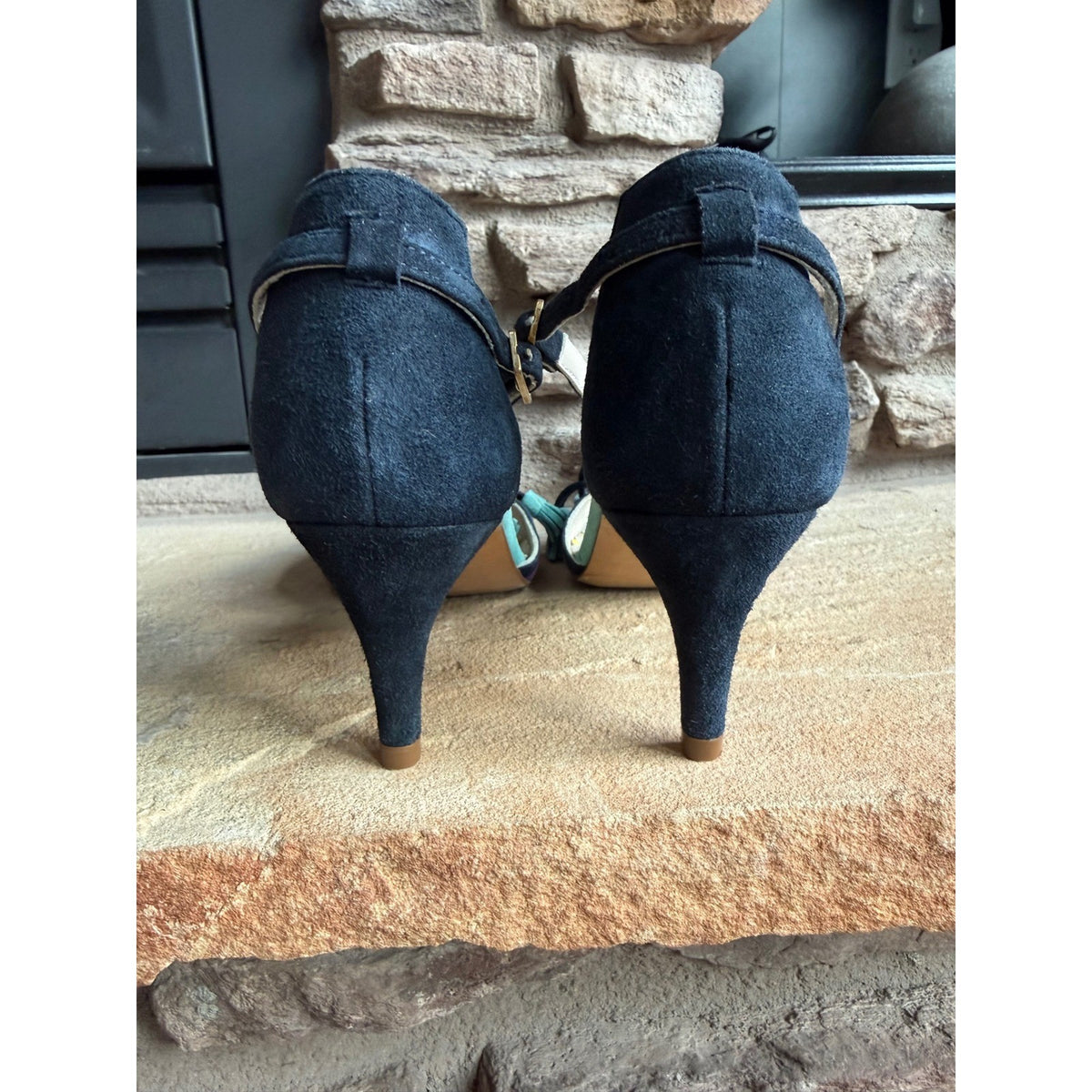 Boden Alice Suede T-Strap Tassel Pointed Toe Pumps Purple Navy Teal EU 37