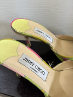 Vintage JIMMY CHOO Green & Pink Open Toe Pucci Print Heels, Made In Italy, 36