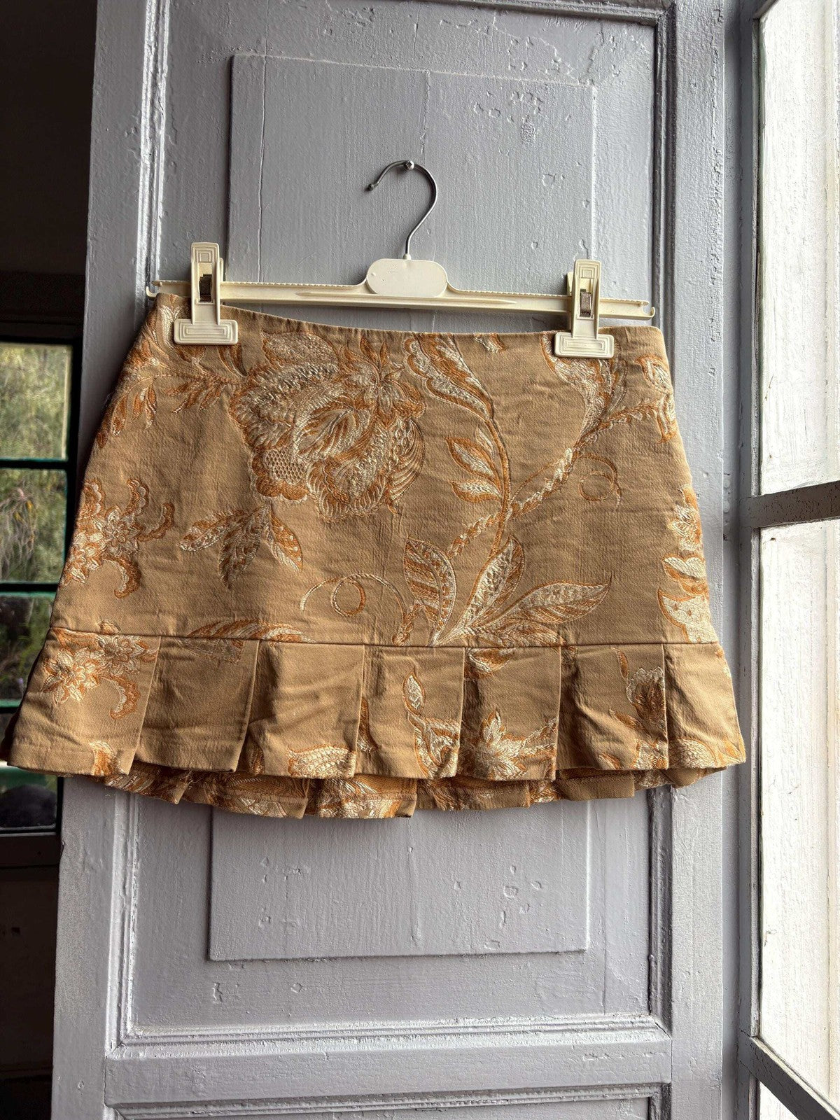 Y2K Brocade Two Piece Set Gold Floral Corset Top and Mini Skirt