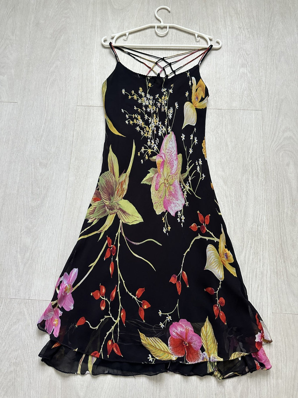 René Derhy Y2K Floral Spider Back Midi Dress