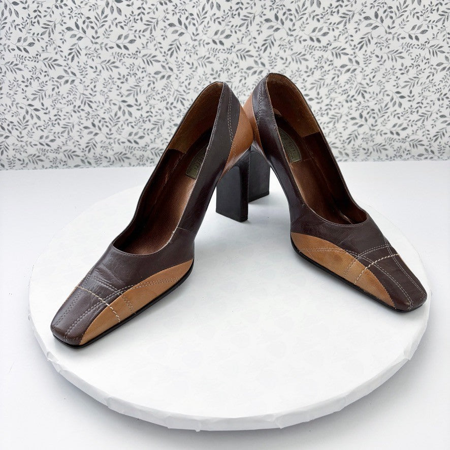 Luca Ferri Leather Pumps Brown Colorblock Square Toe Size 5.5