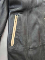 Vintage Y2K Black Leather Coat with Fox Fur Collar and Cuffs