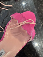 MANOLO BLAHNIK Barbie Pink Leather Scalloped Wrap Ankle Strap Heels