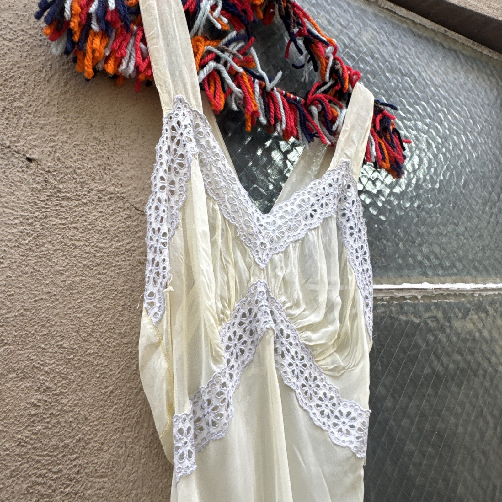 Vintage 1930s Pale Yellow Buttercup Dress Lace Bias Cut Art Deco Slip Gown Maxi