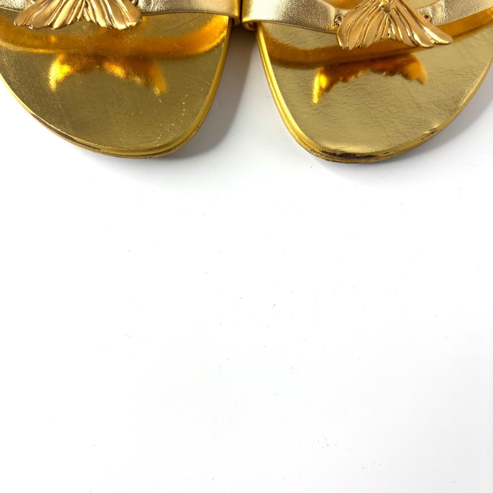 Giuseppe Zanotti Fishbone Gold Piranha Crystal Embellished Flat Sandals 37