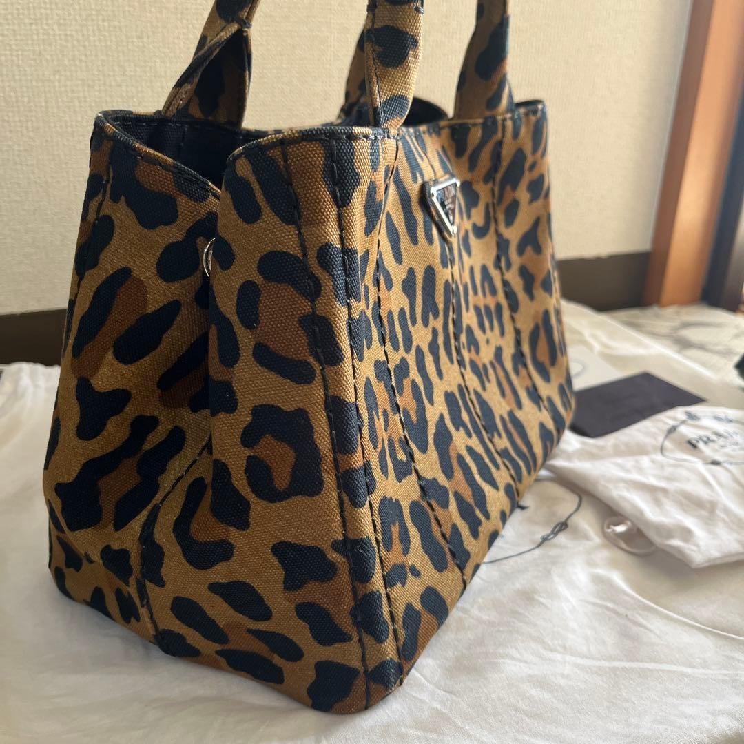 PRADA Canapa Leopard Print 2Way Tote Bag Brown Canvas USED from Japan #SA