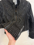 Double D Ranch Studded Leather Suede Jacket in Black, Size S
