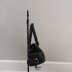 Francesco Biasia Medium Black Leather Shoulder Bag with Braided Top and Double Handles