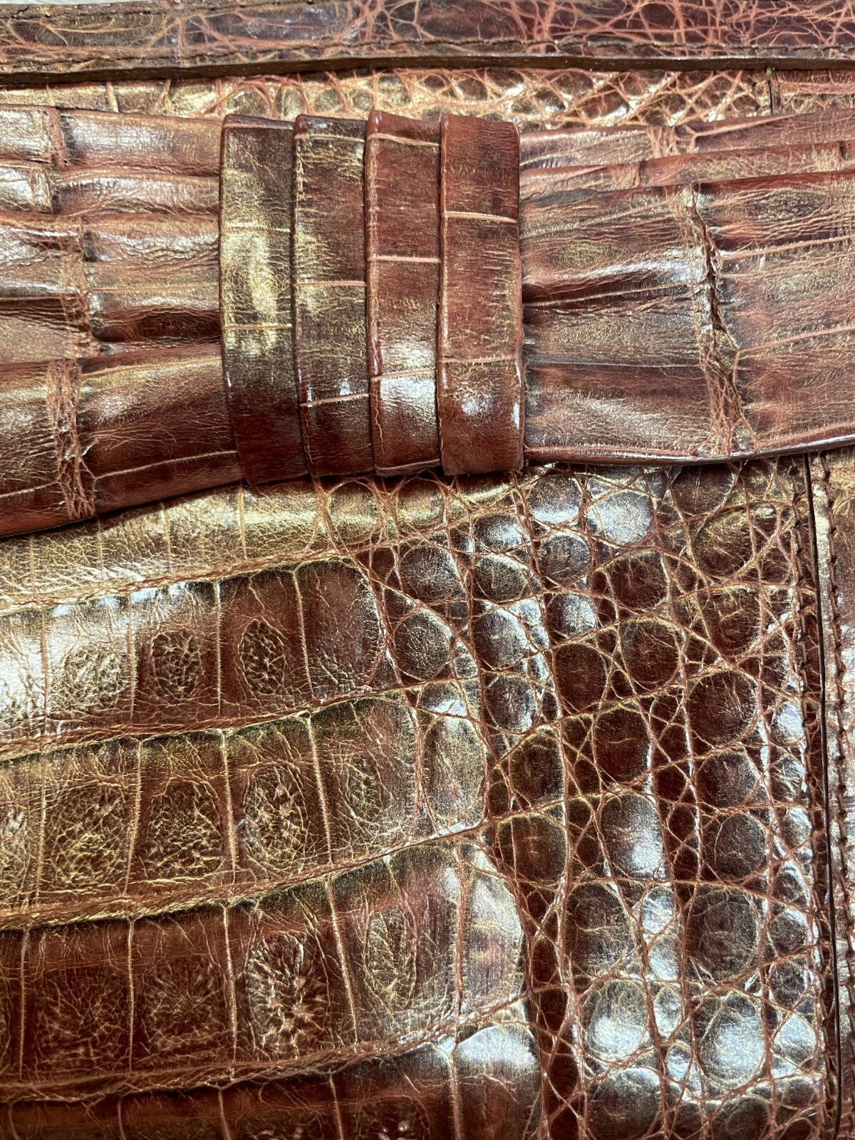 Vintage Nancy Gonzalez Brown Alligator Clutch with Magnetic Closure